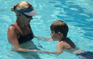 Woman Teaching Child to Swim