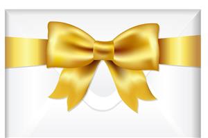 White envelope wrapped in a deep yellow ribbon tied in a bow